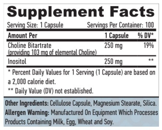 Холін та Інозитол Haya Labs Choline & Inositol 500 мг капсули №100
