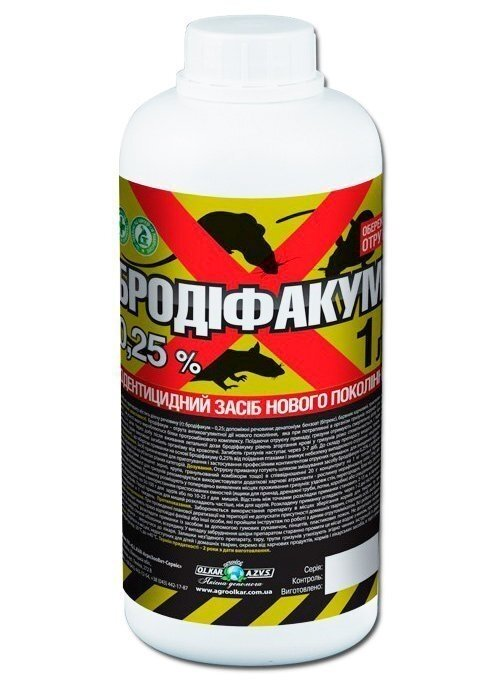 Бродіфакум 0,25% (ДЛЯ ТВАРИН) родентицидний засіб від мишей і щурів, 1 л