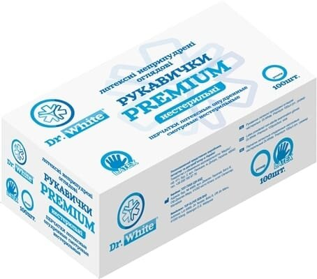 Рукавички оглядові Dr.White Premium латексні без пудри, розмір S, нестерильні, 1 пара