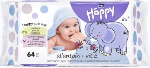 Серветки вологі Bella Baby Happy Alantoin + Vit.E дитячі, 64 шт