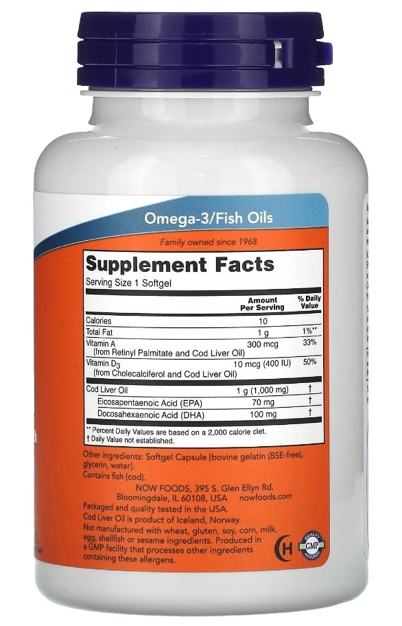 Риб'ячий жир з печінки тріски NOW Cod Liver Oil 1000 мг м'які капсули №90