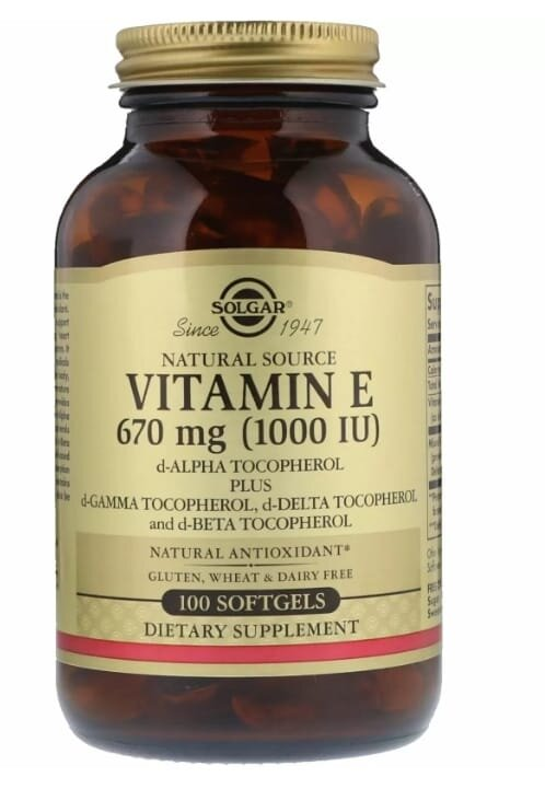 Вітамін Е Solgar Vitamin E 670 мг (1000 МО) d-Alpha Tocopherol & Mixed Tocopherols м'які капсули №100
