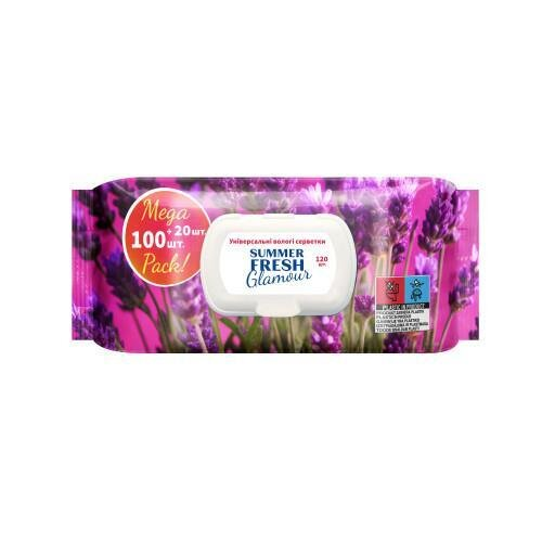Серветки вологі Summer Fresh Glamour з клапаном, 120 шт