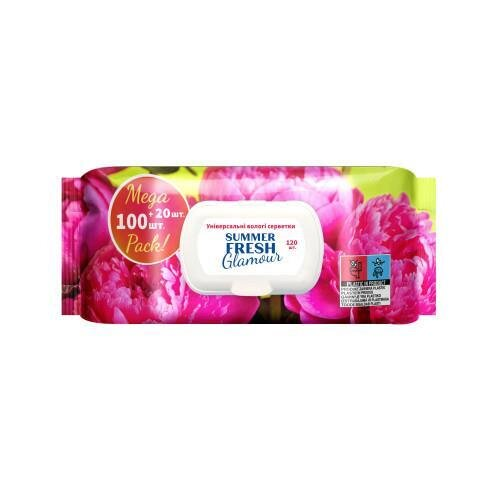 Серветки вологі Summer Fresh Glamour з клапаном, 120 шт
