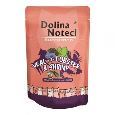 Консерва для кішок Dolina Noteci Premium Superfood 304739 телятина, лобстер та креветка, пауч 85 г