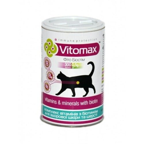 Вітаміни Vitomax 200060 для кішок з біотином для блиску шерсті, 300 таблеток
