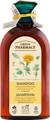 Шампунь Green Pharmacy Календула лікарська і розмаринова олія для жирного волосся, 350 мл