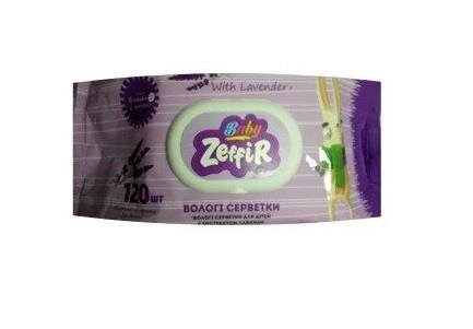 Серветки вологі Zeffir Baby дитячі з екстрактом лаванди, з клапаном, 120 шт