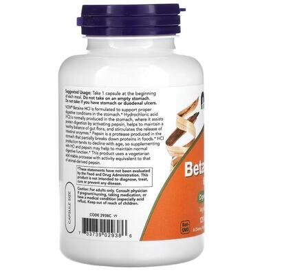 Бетаїн гідрохлорид NOW Betaine HCL 648 мг вег. капсули №120