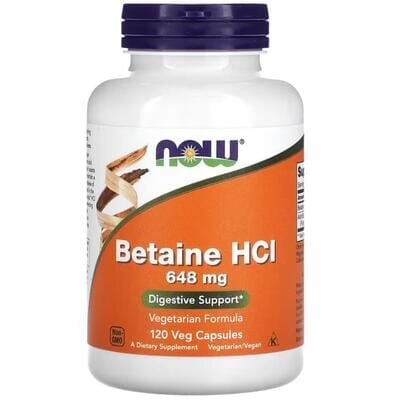 Бетаїн гідрохлорид NOW Betaine HCL 648 мг вег. капсули №120