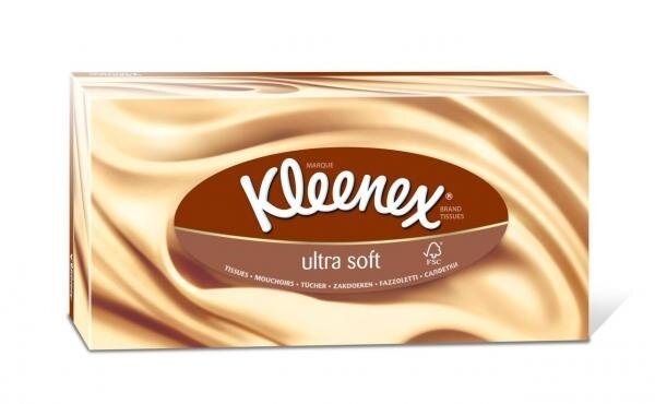 Серветки косметичні Kleenex Ultra Soft тришарові в коробці, 56 шт