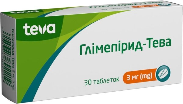 Глімепірид-Тева таблетки по 3 мг №30 (10х3)
