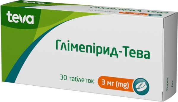Глімепірид-Тева таблетки по 3 мг №30 (10х3)