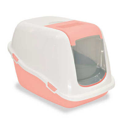 Туалет закритий Petmax Cat Toilet Ella Comfort для котів з фільтром, біло-рожевий, 57х39х41 см