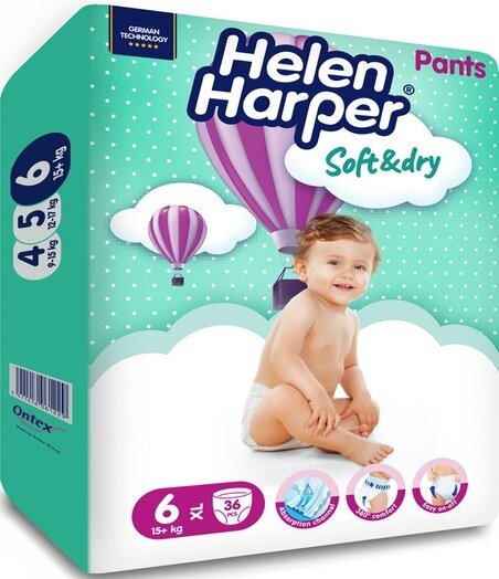 Підгузки-трусики Helen Harper Soft&Dry pants розмір 6 XL +15 кг, 36 шт