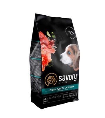 Корм сухий для цуценят Savory 30280 зі свіжим м'ясом індички та куркою, 1кг