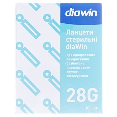 Ланцети Diawin медичні, стерильні G28, 100 штук