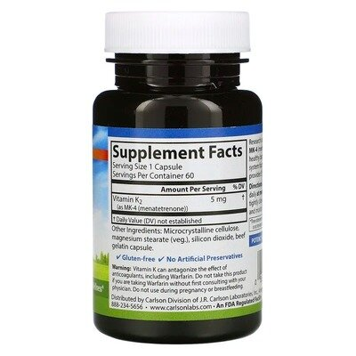 Вітамін K2 MK-4 Carlson Labs Vitamin K2 (MK-4) 5 мг, 60 капсул