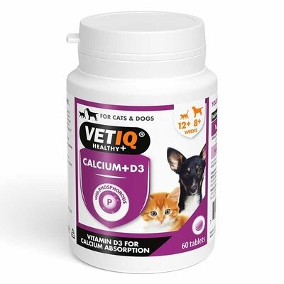 Вітамінний комплекс VetIQ Calcium+ D3 із кальцієм і вітаміном D3 для собак і котів, 60 таблеток