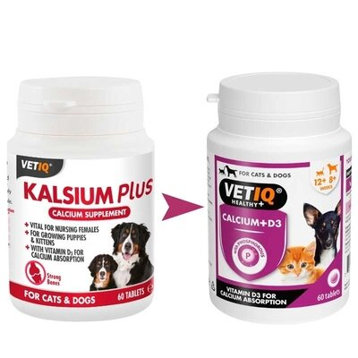 Вітамінний комплекс VetIQ Calcium+ D3 із кальцієм і вітаміном D3 для собак і котів, 60 таблеток