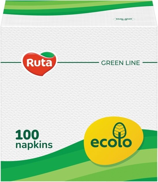 Серветки паперові Ecolo Ruta столові білі, в пакеті, 100 шт