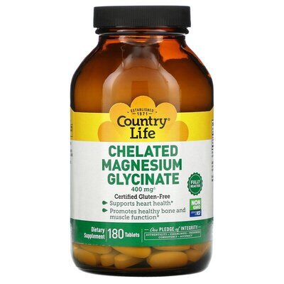 Магнію гліцинат хелатний Country Life Chelated Magnesium Glycinate 133 мг, 180 таблеток