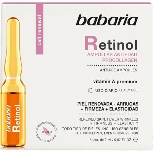 Сироватка для обличчя Babaria Retinol в ампулах антивікова з ретинолом, 5 х 2 мл