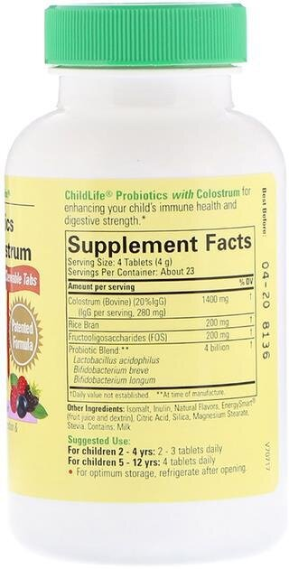 Пробіотики з молозивом ChildLife Probiotics with Colostrum ягідний смак, 90 жувальних таблеток