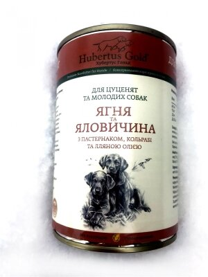 Консерви для цуценят Hubertus Gold з ягням, яловичиною, пастернаком, кольрабі та лляною олією, 400 г