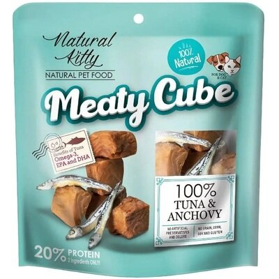 Ласощі для котів та собак Natural Kitty Meaty Cube 100% Tuna & Anchovy кубики тунця та анчоуса, 60 г