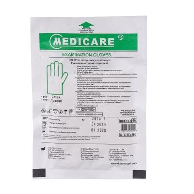 Рукавички оглядові Medicare Latex Powdered Sterile латексні з пудрою стерильні, розмір M, пара