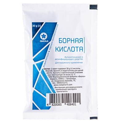 Борна кислота порошок крист. по 30 г у пак.
