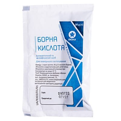 Борна кислота порошок крист. по 30 г у пак.