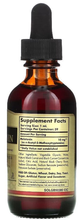 Мелатонін Solgar Melatonin 10 мг рідкий, 59 мл