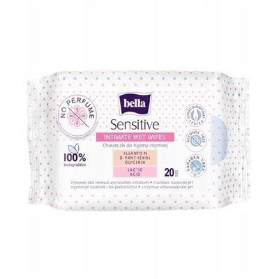 Серветки вологі Bella Sensitive для інтимної гігієни, 20 штук