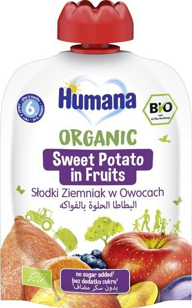 Пюре фруктово-овочеве Humana Organic для дітей з 6 місяців Батат у фруктах, 90 г