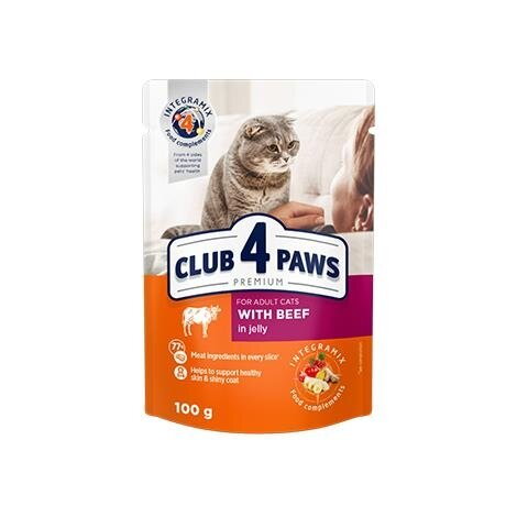 Корм вологий Club 4 Paws для дорослих кішок з Яловичиною в желе Преміум, 100 г