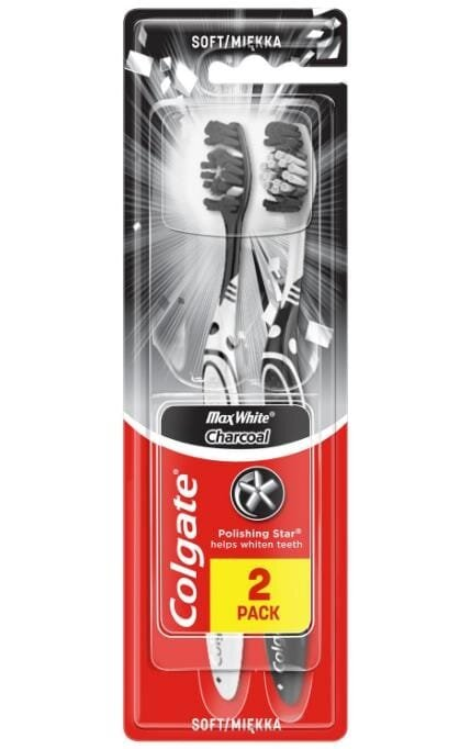 Зубна щітка Colgate Max White Charcoal з деревним вугіллям м'яка, 2 шт.
