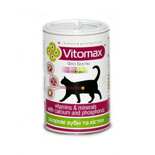 Вітаміни Vitomax 200084 для кішок для зміцнення зубів і кісток, 300 таблеток