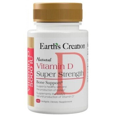 Вітамін D 5000МЕ Супер Сила Earth's Creation Vitamin D 5000 IU, 100 гелевих капсул