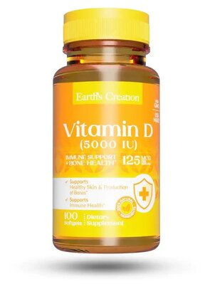 Вітамін D 5000МЕ Супер Сила Earth's Creation Vitamin D 5000 IU, 100 гелевих капсул