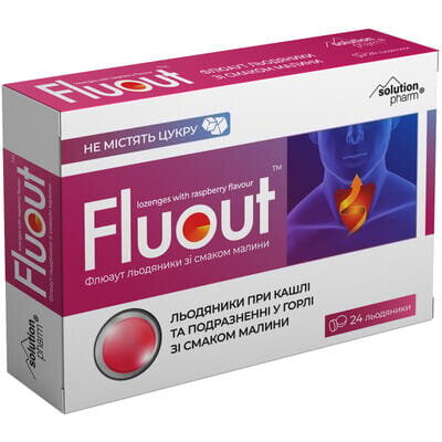 Флюаут Solution pharm льодяники зі смаком малини без цукру №24