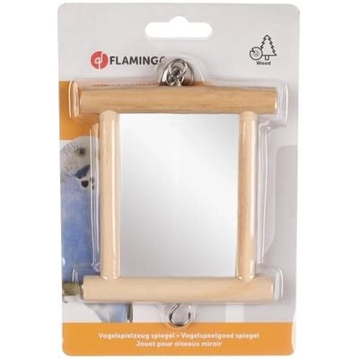 Іграшка для птахів Flamingo Wooden Mirror дзеркало в дерев'яній рамі з дзвіночком