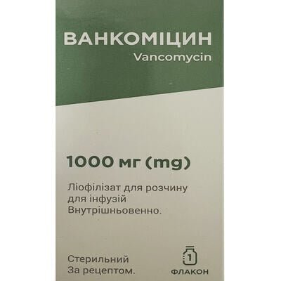 Ванкоміцин ліофілізат для р-ну д/інф. по 1000 мг №1 у флак.
