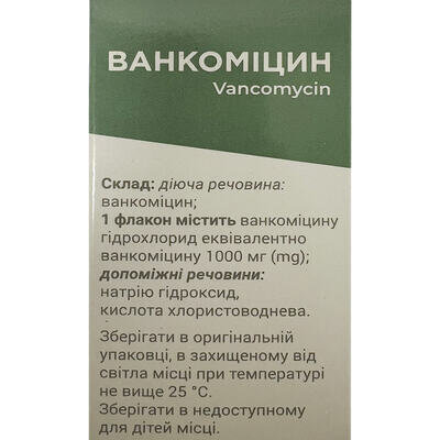 Ванкоміцин ліофілізат для р-ну д/інф. по 1000 мг №1 у флак.