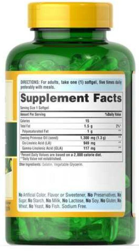 Олія вечірньої примули Puritan's Pride Evening Primrose Oil 1300 мг, 120 капсул