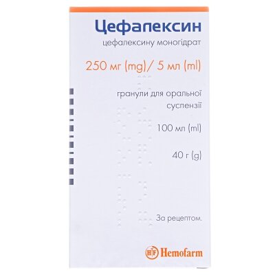 Цефалексин гранули д/ор. сусп. 250 мг/5 мл по 100 мл (40 г) у флак.