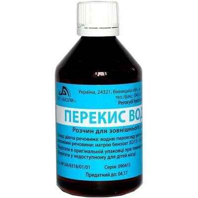 Перекис водню розчин д/зовн. заст. 3 % по 200 мл у флак. полім.
