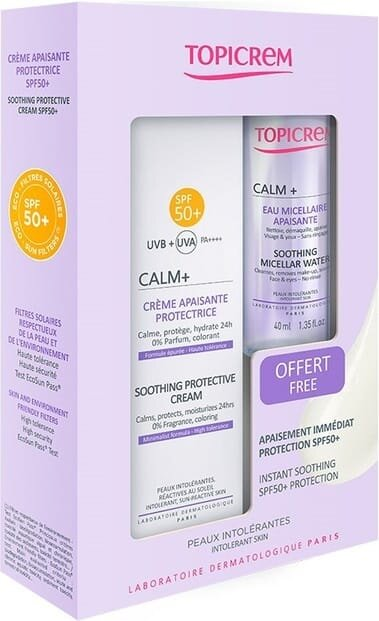 Набір для обличчя Topicrem Calm + (Крем заспокійливий захисний SPF50+ 40 мл + Міцелярна вода заспокійлива 40 мл)
