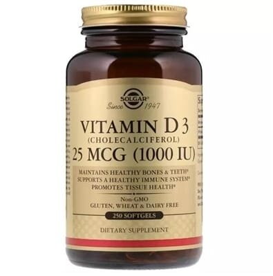 Вітамін Д3 Solgar Vitamin D3 (Cholecalciferol) 25 мкг (1000 МО) м'які капсули №250